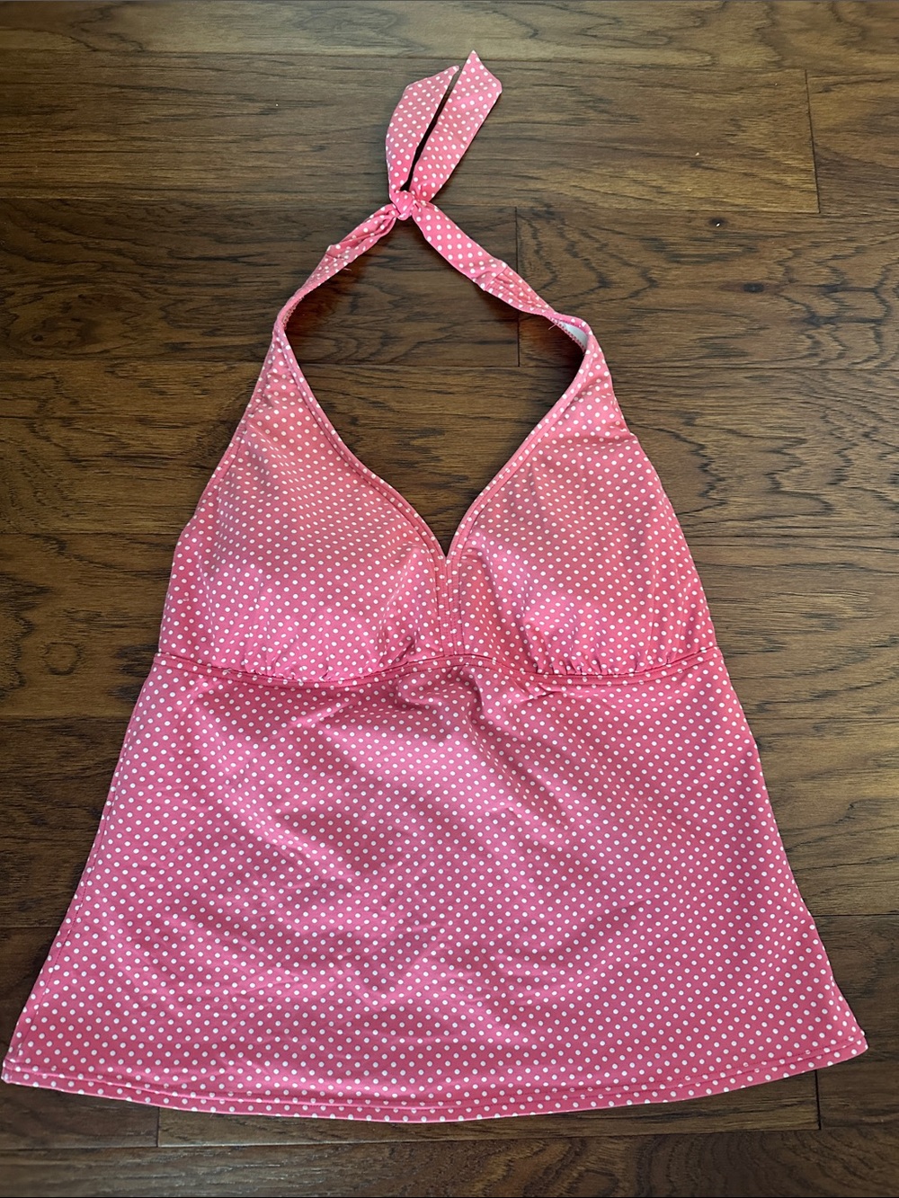 Lands End Pink White Polka Dot Swim Top